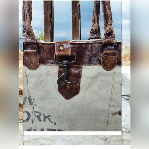 Mona B Upcycled Canvas and Vegan Leather Tote Bag - Picture 2 of 8